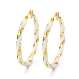 Hot XMAS Gift For Mother & Girlfriend Fashion design Stainless Steel Women White Gold Two Tone Round Hoop Earrings High Quality