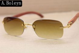 Manufacturers wholesale 3524015 Rimless Wood Sunglasses men Decor frame Wooden Sun glasses Size:55-18-135 mm