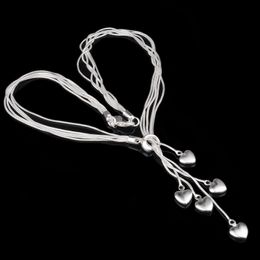 Promotion Sale 925 silver chain necklace Christmas fashion 925 Silver 5 Heart necklace Jewellery FREE Shipping hot sale 1352