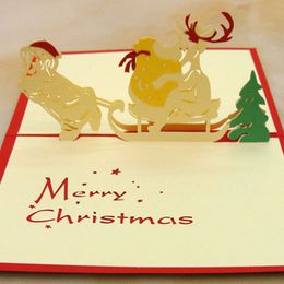 Handmade Christmas Cards Creative 3D Pop UP Greeting Card With Santa Ride Xmas Postcards Festive Party Supplies