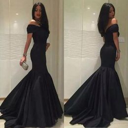 Classic 2017 Black Satin Off Shoulder Mermaid Evening Gowns Cheap Long Formal Dresses Party Evening Custom Made China EN110910