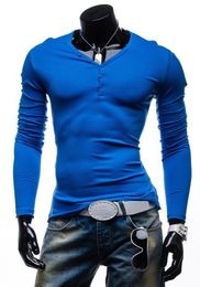 2016 New Men'S long-Sleeve Cotton T-Shirt Slim Singlet Solid Color Fashion Basic Shirt Male ZT61 M-XXL