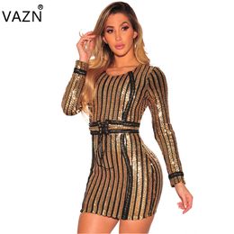 VAZN 2017 Hot Sale Exotic Designer Bandage Dress Full Sleeve Mini Dress O-Neck Sexy Club Dress 8566 q1118