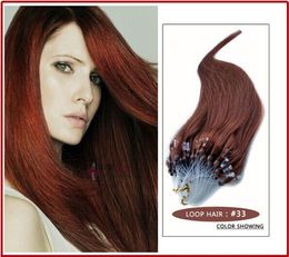 Wholesale --5A 14"- 24"1g/s 100g/pack 33# dark auburn Indian Remy Human Loop Hair Micro Ring Hair Extensions dhl free shpping