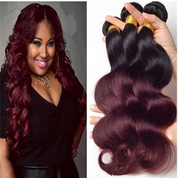 1b 99j Ombre Body Wave Extensiones De Cabello Indian Hair Bundles Burgundy Color Wine Red Indian Hair 3 Unidslote Dark Root 99j Bundles