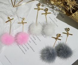 White Fur Balls Long Earrings For Women Bijoux Fashion Jewellery Winter Statement Earrings Cute Gift