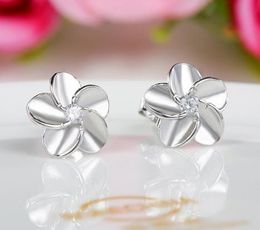 925 Sterling Silver Stud Earrings Fashion Jewellery Little Wintersweet Plum Blossom Zircon Diamond Crystal Earring for Women Girls