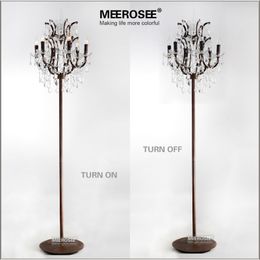 Vintage Style Crystal Floor Lamp Rust Red Color Stand Lamp with 6 Lights for Reading Room Hotel Living Room LD003