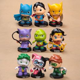 -Super Heroes-Batman, Superman, Wonder woman Joker, catwoman, Harley Quinn Green Lantern pvc Abbildung Puppen Niedlich 9pcs/lot kostenloser Versand