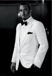 Custom Made 2016 New Arrival Groom Tuxedo White Jacket Black Pants Wedding Suit For Men Prom Suit Tuxedos (Jacket+Pants+Bow)