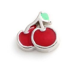 20PCS/lot Enamel Fruit Cherry DIY Alloy Charms Accessories Fit For Magnetic Memory Glass Living Floating Locket