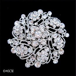 Silver Tone Women Fashion Huge Flower Clear Austria Crystal Wedding Brooch Vogue Lady Scarf Flower Buckle PinsTop Quality