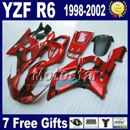 fairings set for yamaha yzf600 9802 black flames in red fairing kit yzf r6 yzfr6 1998 1999 2000 2001 2002 yzf600 vb94
