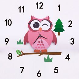 Cute Owl Wall Clocks Cartoon Sticker Large Decorative Wall Clocks Kids Bedroom Children Home Decor Big Kids Wall Clock Reloj