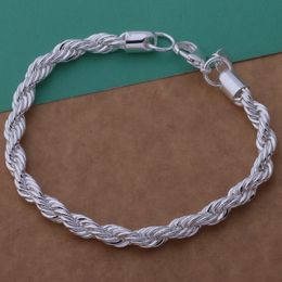 Free Shipping with tracking number Top Sale 925 Silver Bracelet 4MM hemp rope Bracelet Silver Jewellery 20Pcs/lot cheap 1797