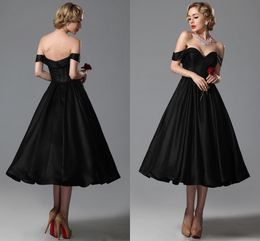 Sexy Black Prom Dresses Gowns 2015 New from Eiffelbride with Glamorous Sweetheart Off Shoulder and Elegant A Line Tea-Length Evening Gowns