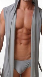 Sleepwear WholesaleFashion men casual sexy fitness slik bathrobe sleeveless robe underwear sex Lungewear series 4 colour S , M ,L