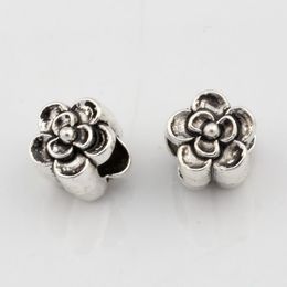 100pcs Antique Silver Alloy Flower Large Hole Spacer Bead For Jewelry Making Bracelet Necklace DIY Accessories 9x9x9.5mm