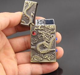 Free Shipping China's Ancient Culture Dragon Pattern Refill Butane Gas Cigarette Jet Flame Windproof Lighter Golden