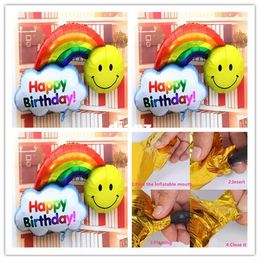 Fashion Hot 98*65cm Foil Balloons double side Happy Birthday Wedding Decoration Large size Smile Face Rainbow Globos balls Have A Nice Day