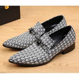 Fashion Genuine New Leather Flats Mixed Color Plaid Wedding Dress Shoes Men Slip On Big Size Pointed Toe Male Loafers
