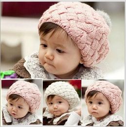 Christmas Gift Baby Hats Pom Beret Pink Knitted Hat Girls Boys Beanies Winter Toddler Kids Child Faux Fur Ball Warm Crochet Caps