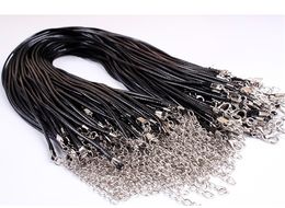 100PCS LOT Black Leather Snake Necklace Beading Cord String Rope Wire 45cm DIY Jewelry Extender Chain With Lobster Clasp Components