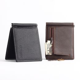 high quality fashion short business style ultra thin multifunctional money clip men designer genuine leather wallet