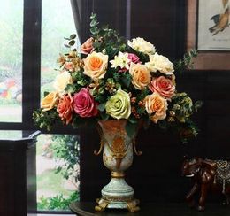 Europeanism artificial Canvas colour rose flower Decorative Flowers 49cm length with six big flowers good quality vases artificial flowe