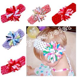 Baby Christening waffle Crochet headband corker bows flowers Hair clip barrettes girl korker hair bands Woven headbands 12pcs PD011