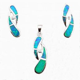 CZ Stone ile Mavi Opal Takı; Moda Kolye ve Küpe Meksika Ateşi Opal Set