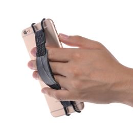 TFY Security Elastic Hand Strap with Leather Belt Holder Stand for iPhone 5(s) - 6 / 6S (Plus) - iPhone SE -Samsung Galaxy and More