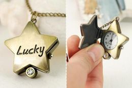 Wholesale 100pcs/lot Cute Vintage Necklace Pendant Quartz Pocket Five Star Watch Necklace Lucky Watches PW002