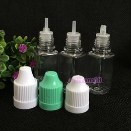 Free DHL 3000Pcs/Lot 10ml Square E Liquid Bottle Square Shape 10ml PET Dropper Bottles with Child Proof Bottle Caps for E-liquid E-juice