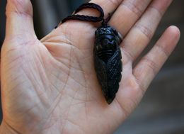 Natural dark green jade, hand-carved, cicadas (a breathtaking) necklace pendant