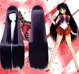 Sailor Moon Mars Hino Rei 100cm Long Straight Purple Black Mixed Cosplay Wig 019