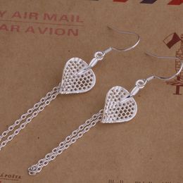 Fashion (Jewelry Manufacturer) 40 pcs a lot grid Heart tassel earrings 925 sterling silver jewelry factory price Fashion Shine Earrings