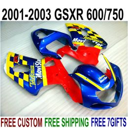 ABS full fairing kit for SUZUKI GSX-R600 GSX-R750 2001-2003 K1 GSXR 600 750 blue red Movistar plastic fairings set 01-03 RA17