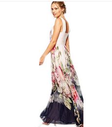 Wholesale-2020 Women Chiffon Sleeveless Maxi Dress Boho Summer Long Floral Party Dress Sundress Plus Size