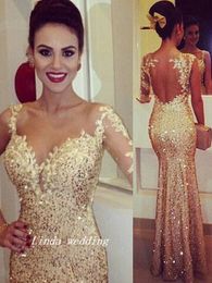 Free Shipping New Shiny High Quality Slim Sheath Column Long Sleeves Sequin Floor-Length Sequins Evening Dresses