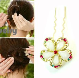 Wholesale-Fashion Hair Accessory Fork Rhinestone Crystal Flower Hair Stick Hairpin For Women And Girls YF008