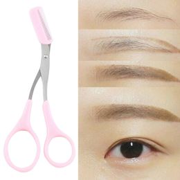 Eyebrow Trimmer Eyelash Thinning Shears Comb Eyelash Clips Scissors Shaping Eyebrow Cosmetic Tool Pink KD1