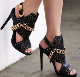 2017 Women Chains Sandal Fretwork Gladiator Sandals leather sandals women high heels gladiator sandals women
