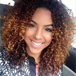 Fashion kinky curly wig simulation human hair kinky curly full wigs with middle part in large stock free shipping