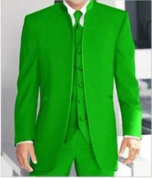 New Style Groomsmen Green Groom Tuxedos Mandarin Lapel Men Suits Wedding Best Man Bridegroom (Jacket + Pants + Vest + Tie) L176