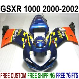 Customise fairing kit for SUZUKI GSX-R1000 K2 2000 2001 2002 orange blue Movistar fairings set 00 01 02 GSXR 1000 bodykits V68S