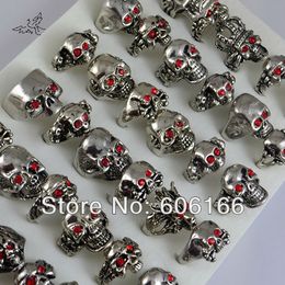 New fashion Mix Style Skull with Red Eyes Rings Ghost Punk Gothic Biker Bright Silver Tone Metal Alloy Ring Fashion Jewellery 36pcs/lot