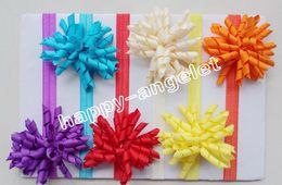 Girl Boutique Solid Korker curly Ribbon Hair clips bows Elastic Iridescent headband baby corker hair bands Christening hair ties 12pcs PD01