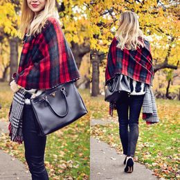 Lady Women Neck Warm Tartan Grid Pashminas Reversible Shawl Scarf Wrap