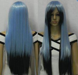 Wholesale free shipping>>>>New wig Cosplay Light Blue + Black Mixed Straight Long Wig